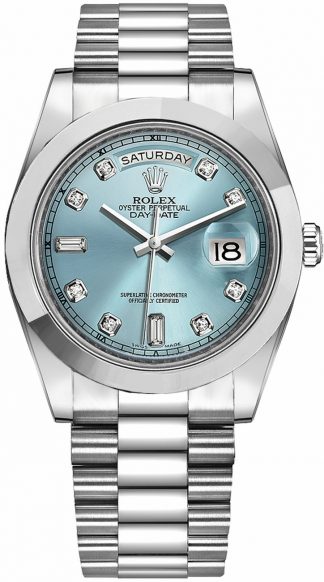 Rolex Day-Date 41 Ice Blue Diamond Dial Platinum Men's Watch 218206
